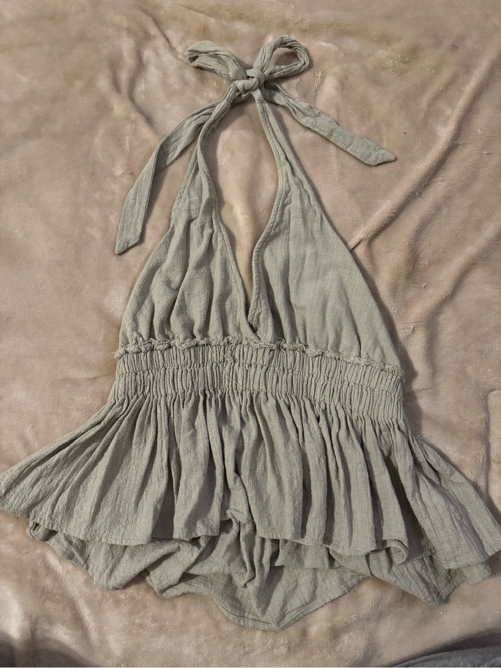 Women’s Halter Ruffle Smocked Waist Top - Mint Green